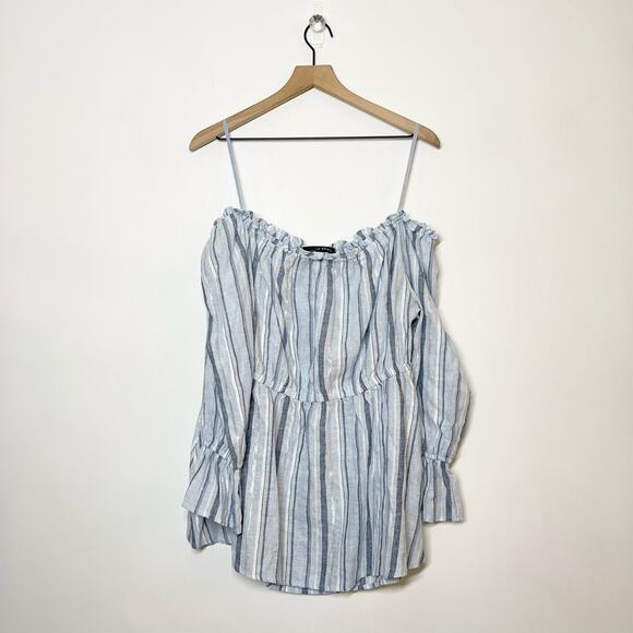 NEW Lane Bryant Off The Shoulder Top Women's Plus Size 14/16 Blue Striped Linen - Picture 3 of 11